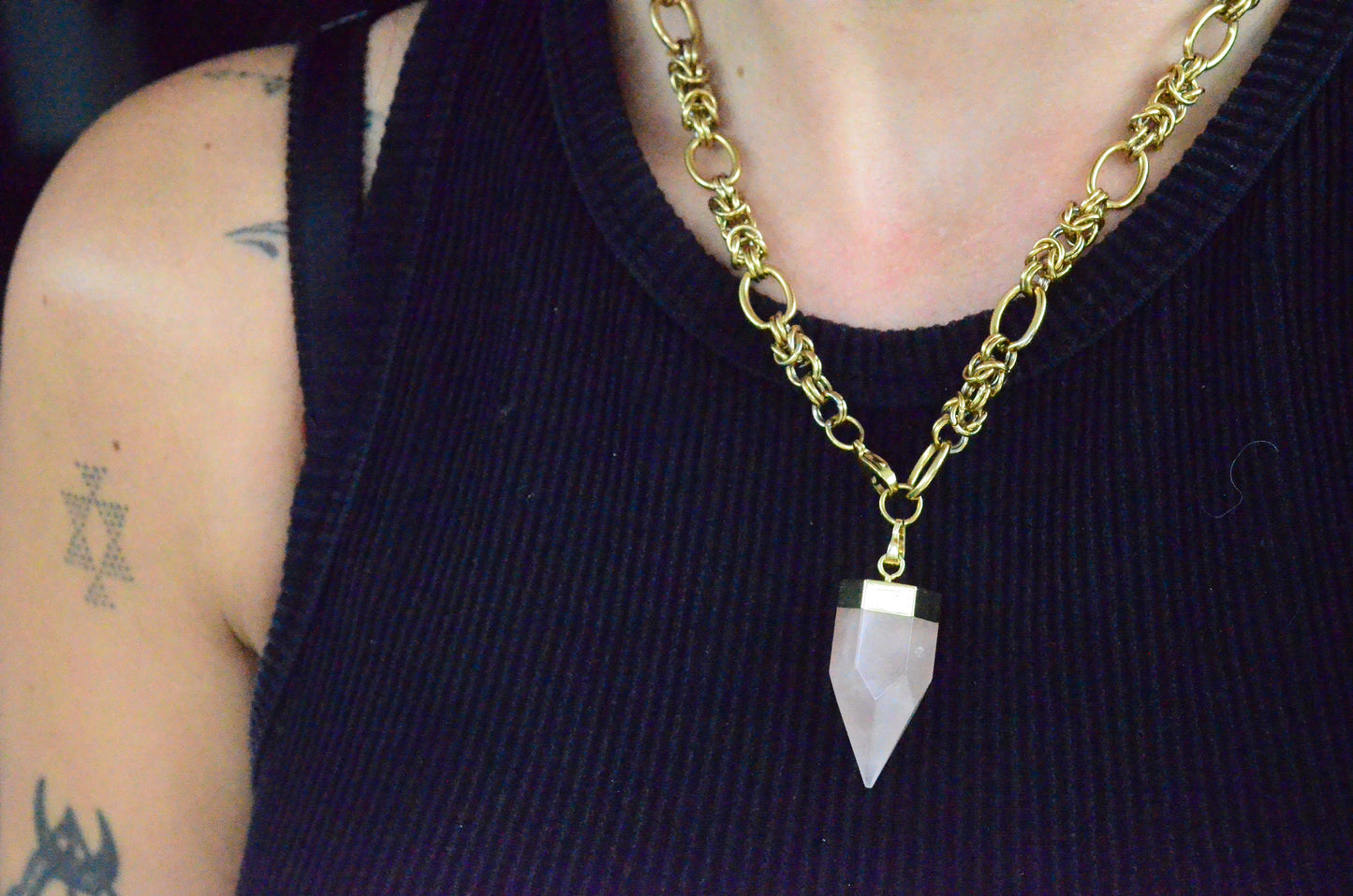 Rose Quartz Convertible Byzantine Lariat Necklace