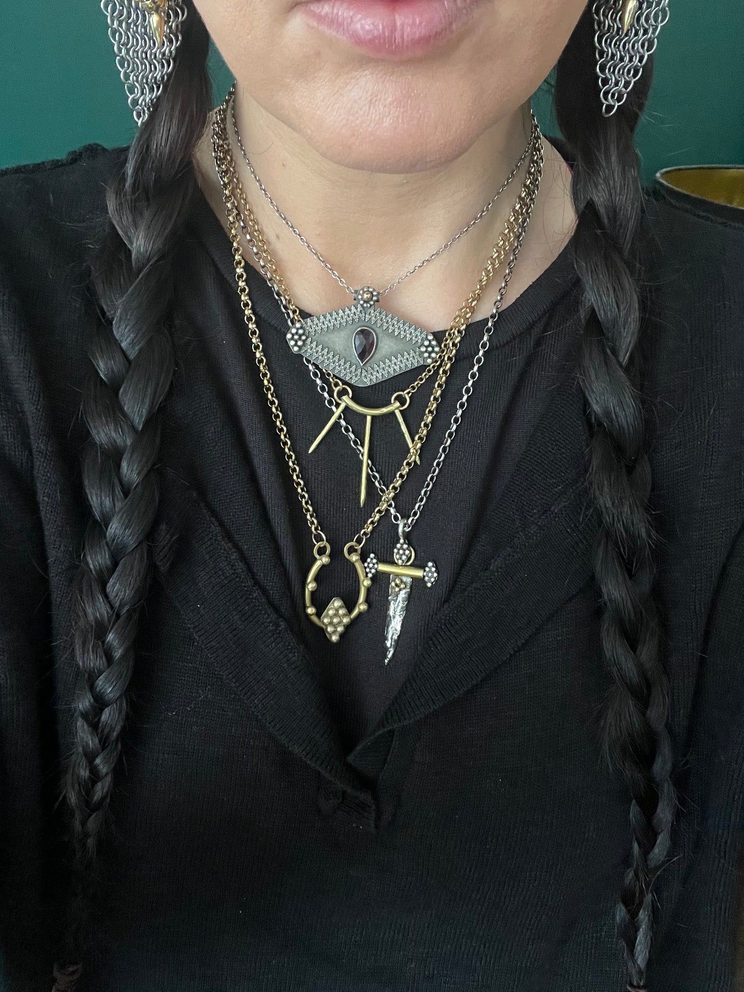 Reclaimed Silver Dagger Necklace - Sterling Silver & Brass