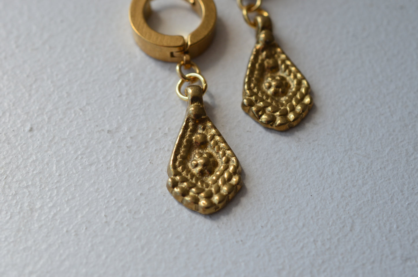 Stainless Steel and Brass Ornate Charm Earrings