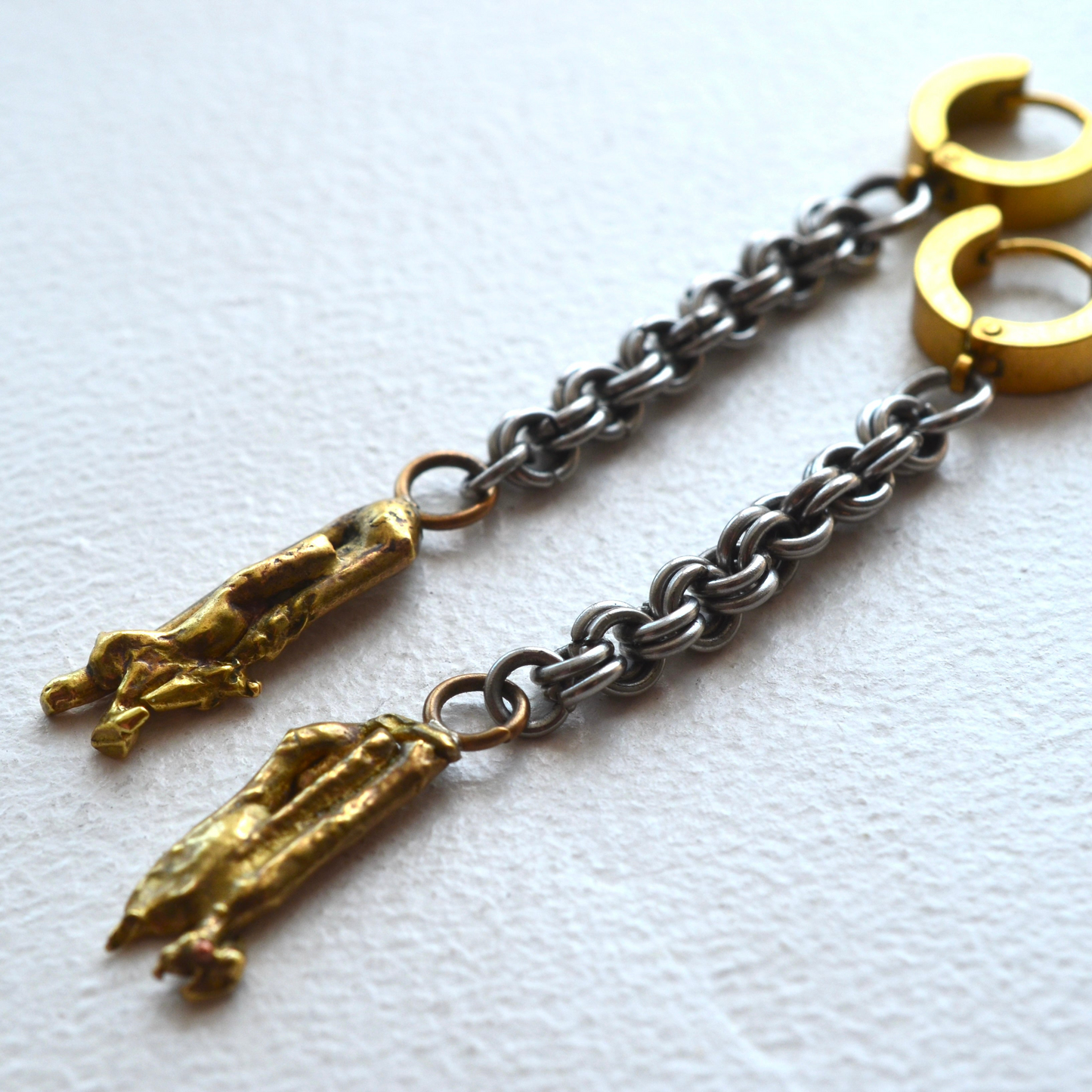 Stainless Steel and Brass Drop Molten Earrings
