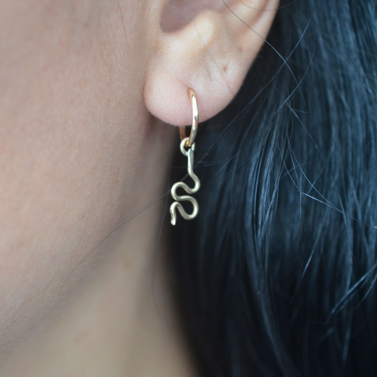 Gold Filled Huggie Hoop  Snake Charm Earrings