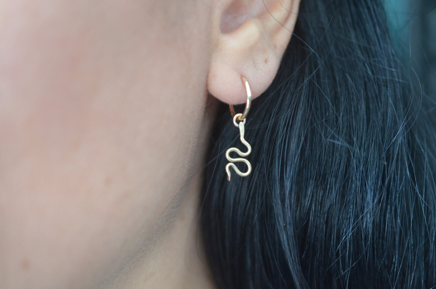 Gold Filled Huggie Hoop  Snake Charm Earrings