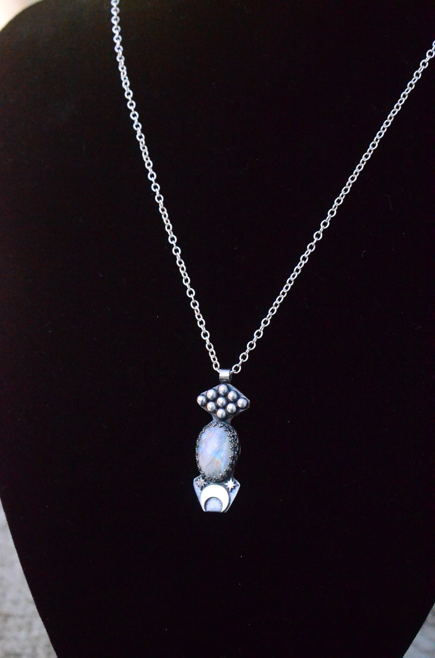 Celestial rainbow moonstone silver pendant