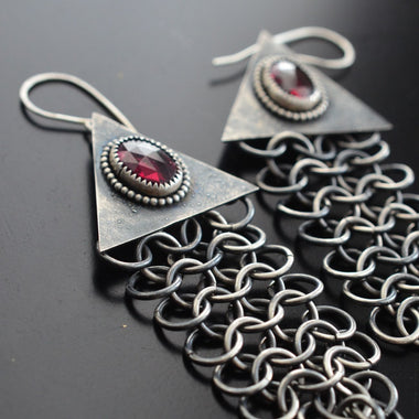 Indian Garnet Chainmaille Earrings - Relic Collection