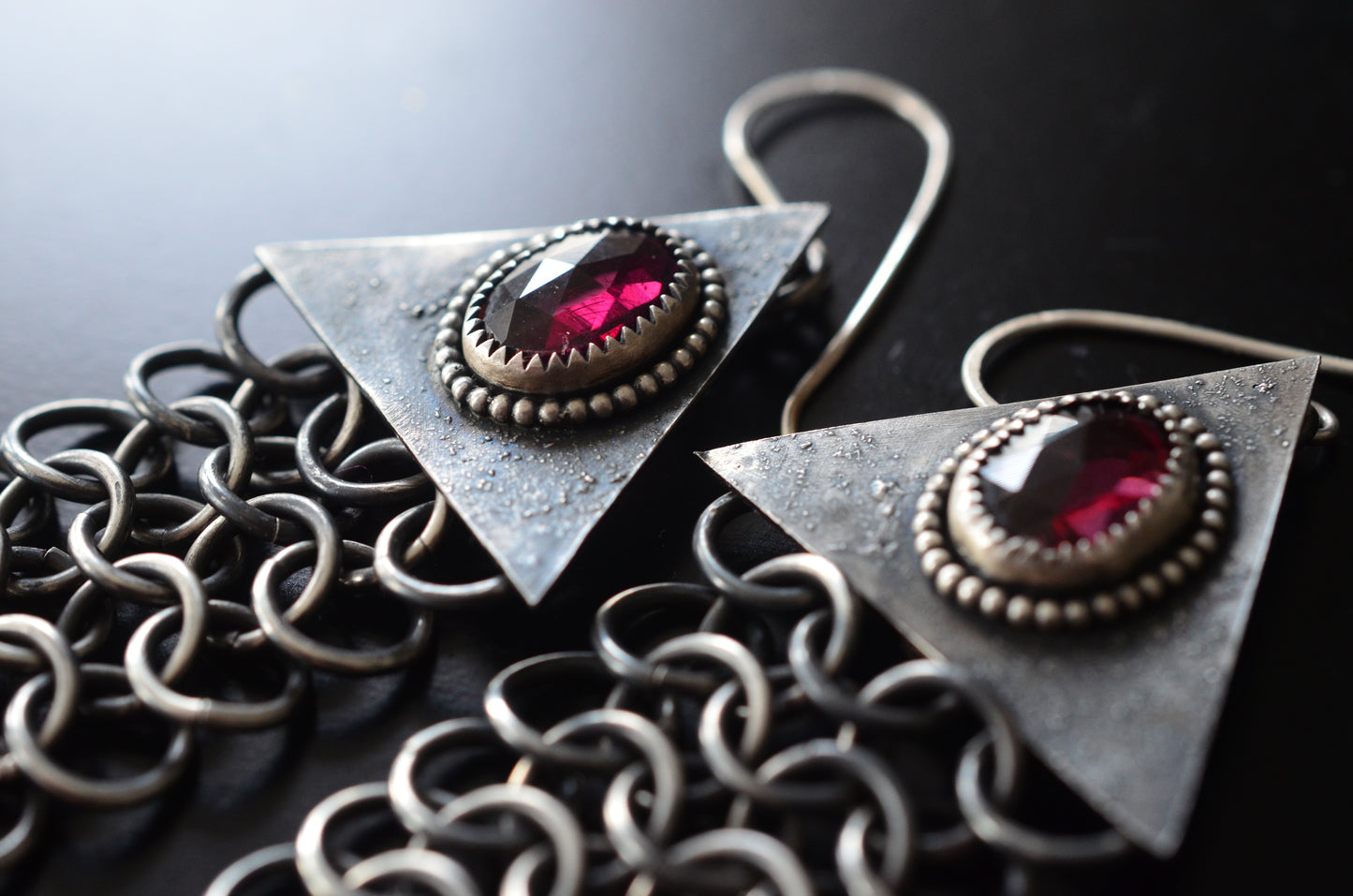 Indian Garnet Chainmaille Earrings - Relic Collection