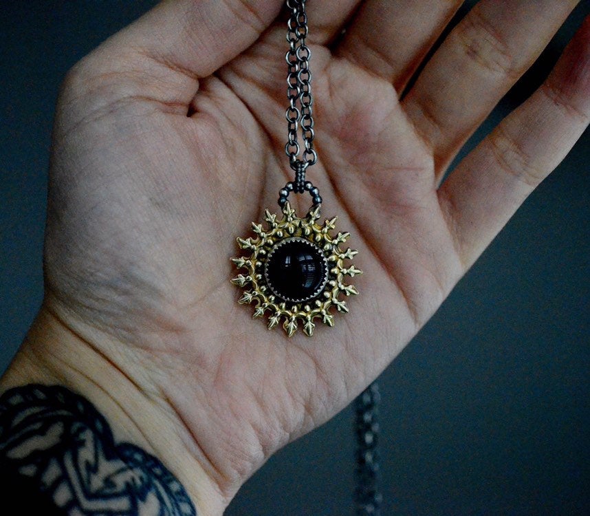 Sunburst Onyx & Brass Pendant