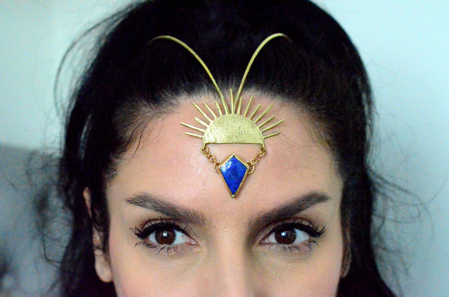 Lapis Lazuli & Brass Sunburst Goddess Headpiece