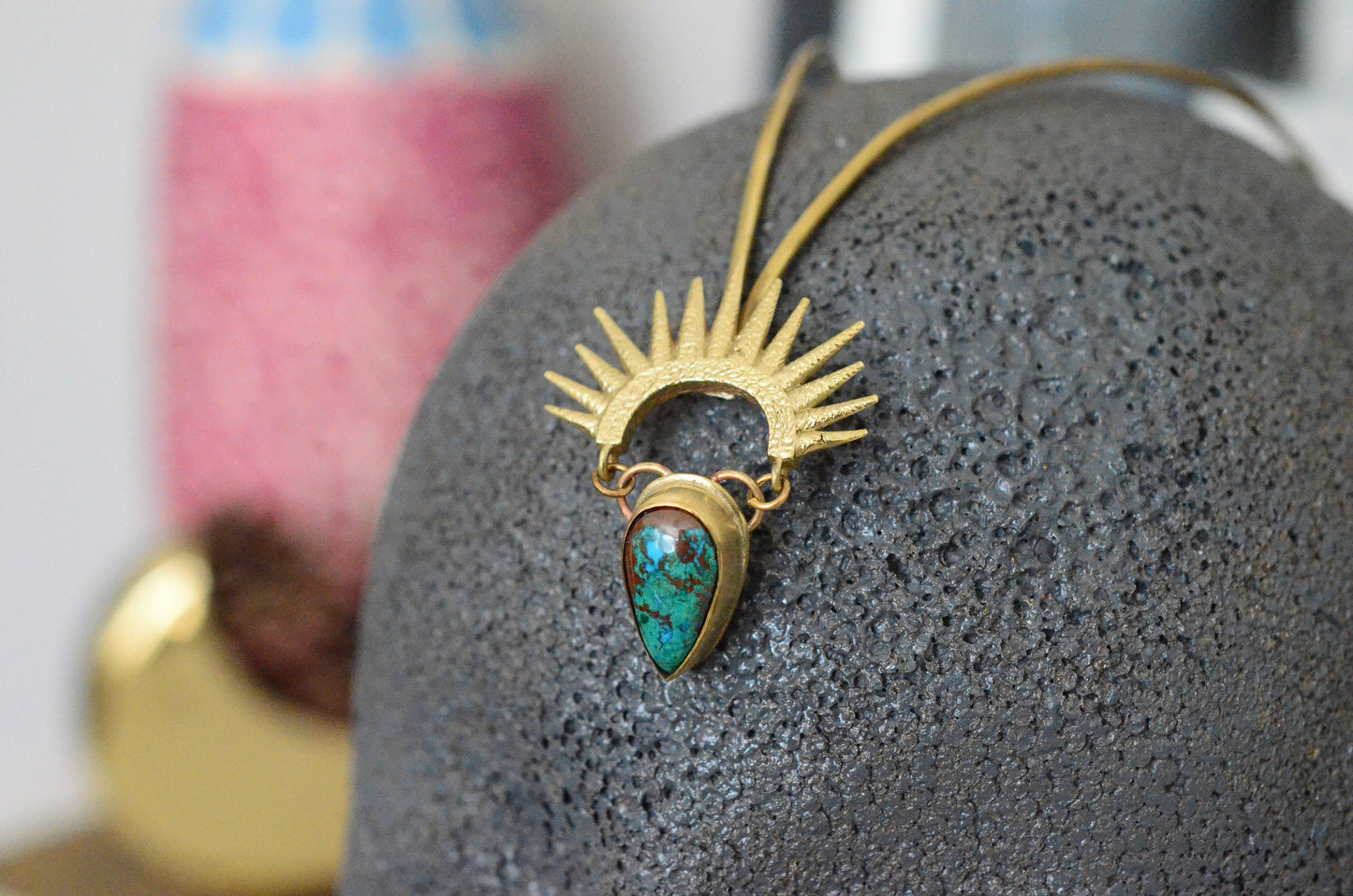 Turquoise & Brass Sunburst Goddess Headpiece