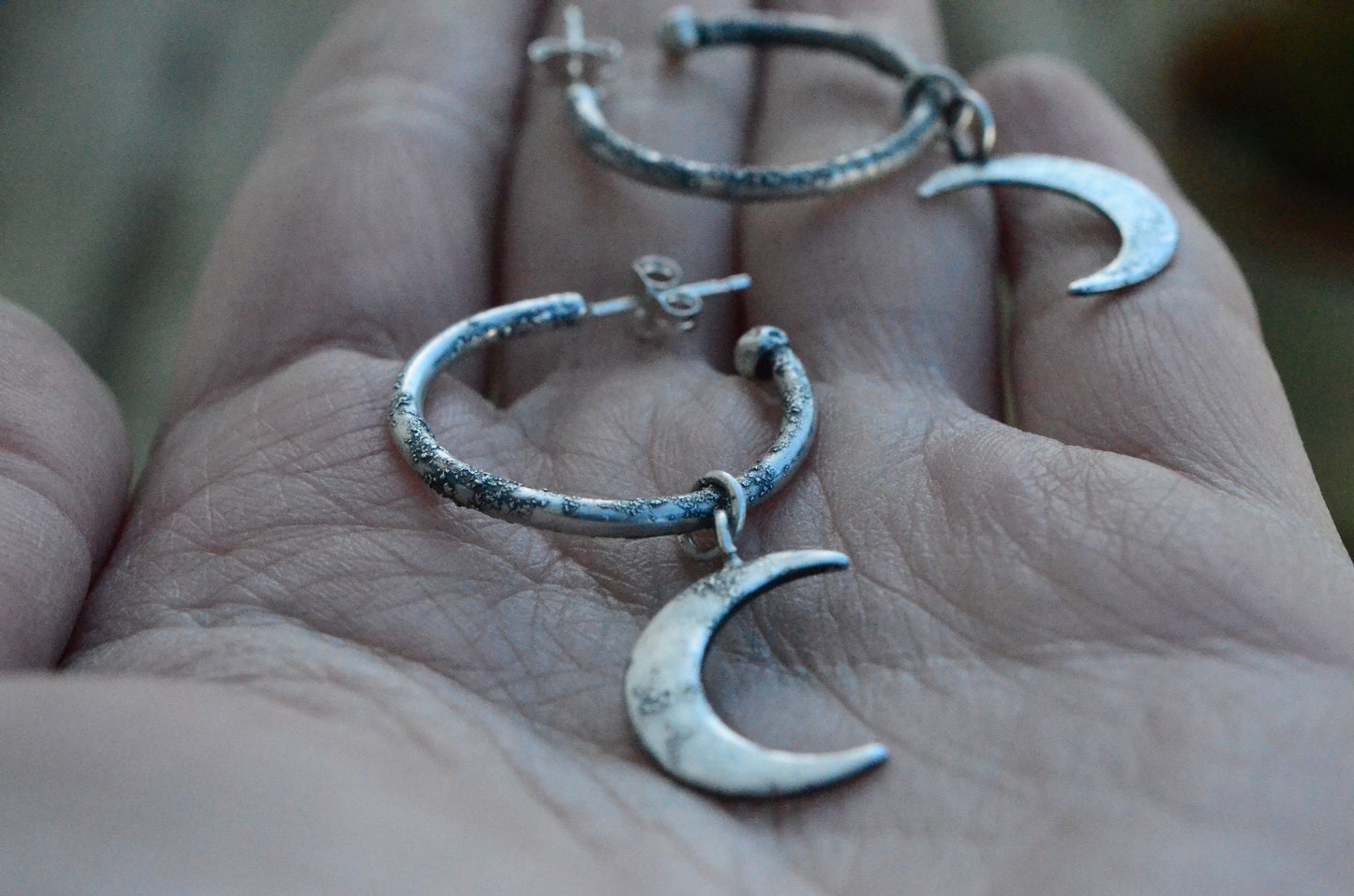 Crescent Moon Charm Hoop Earrings