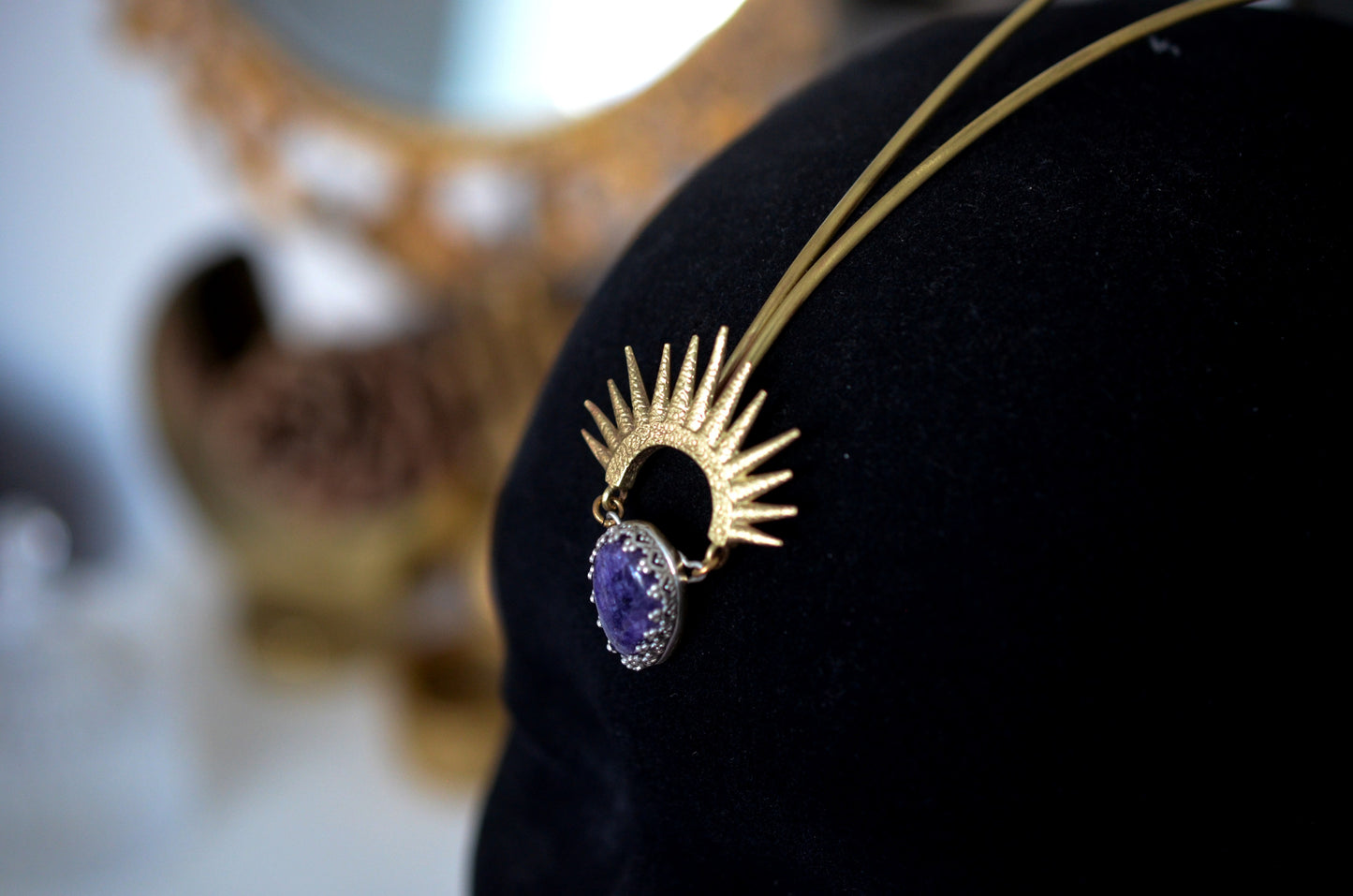 Purple Rainbow Moonstone & Sunburst Goddess Headpiece