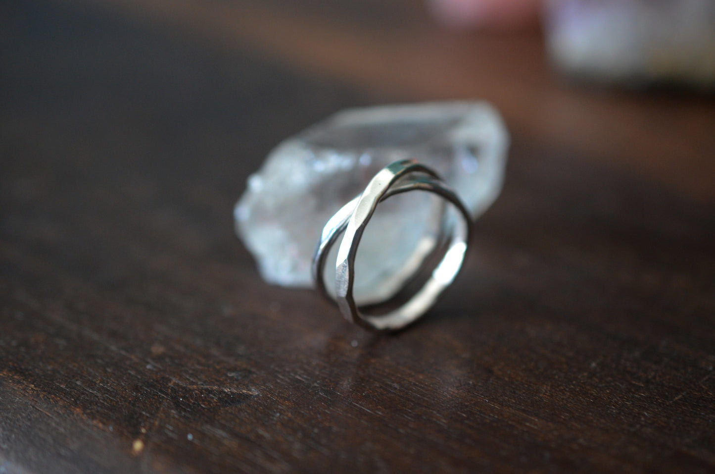 Silver Hammered Crossband Ring