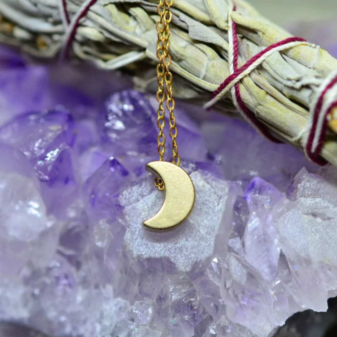 Delicate Brass Crescent Moon Necklace