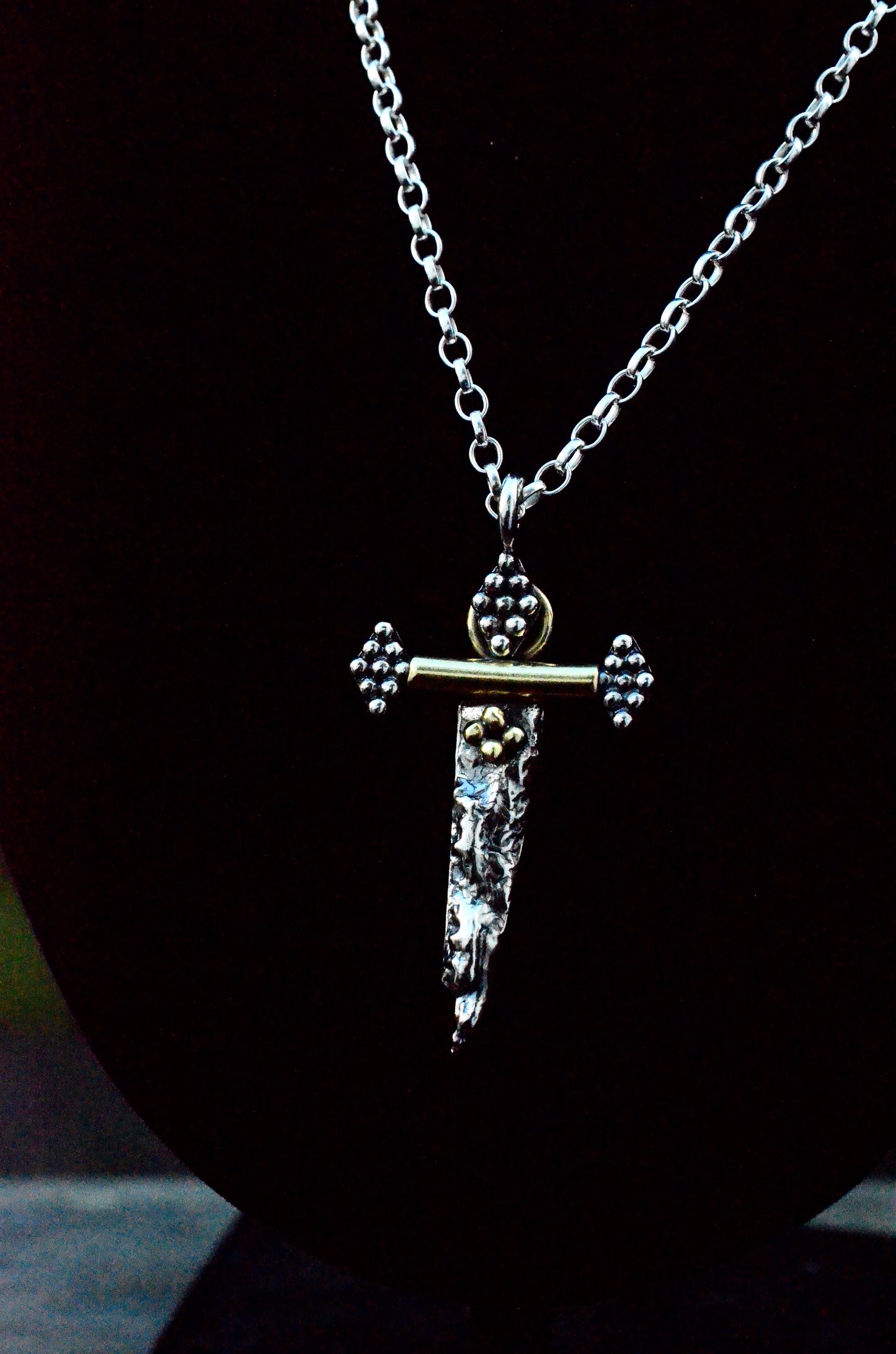Reclaimed Silver Dagger Necklace - Sterling Silver & Brass