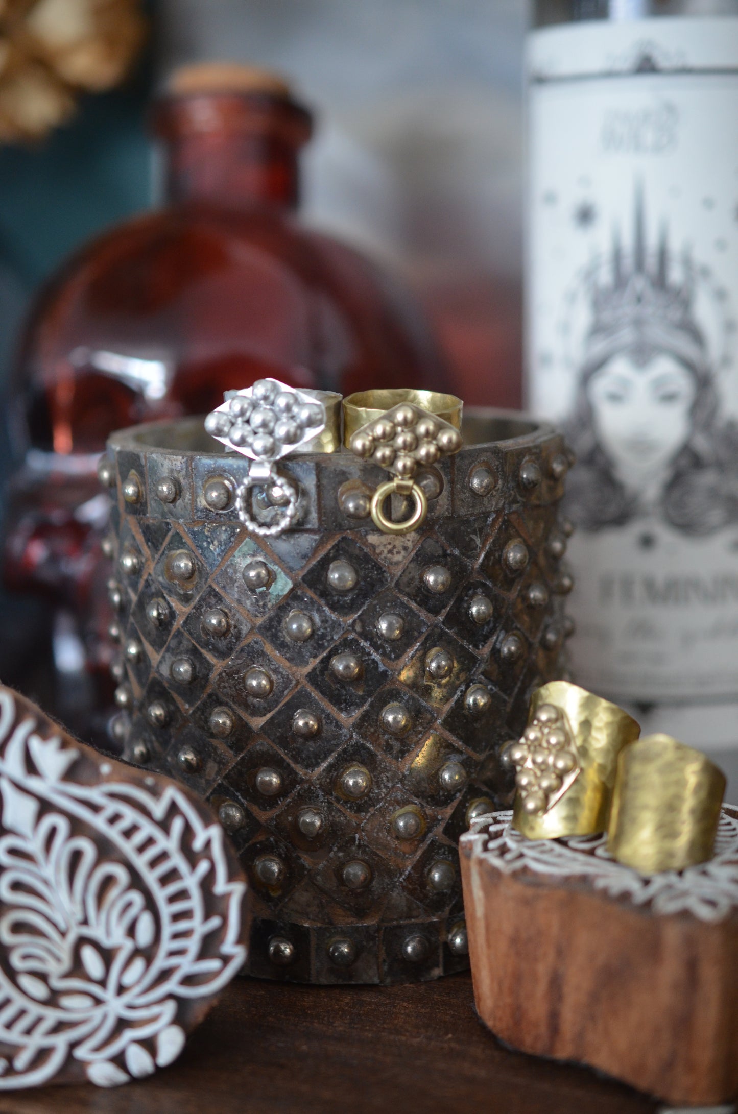 Sterling Silver Door Knocker Ring - Hammered Band