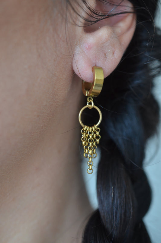 Gold Stainless Steel Fringe Huggie Earrings