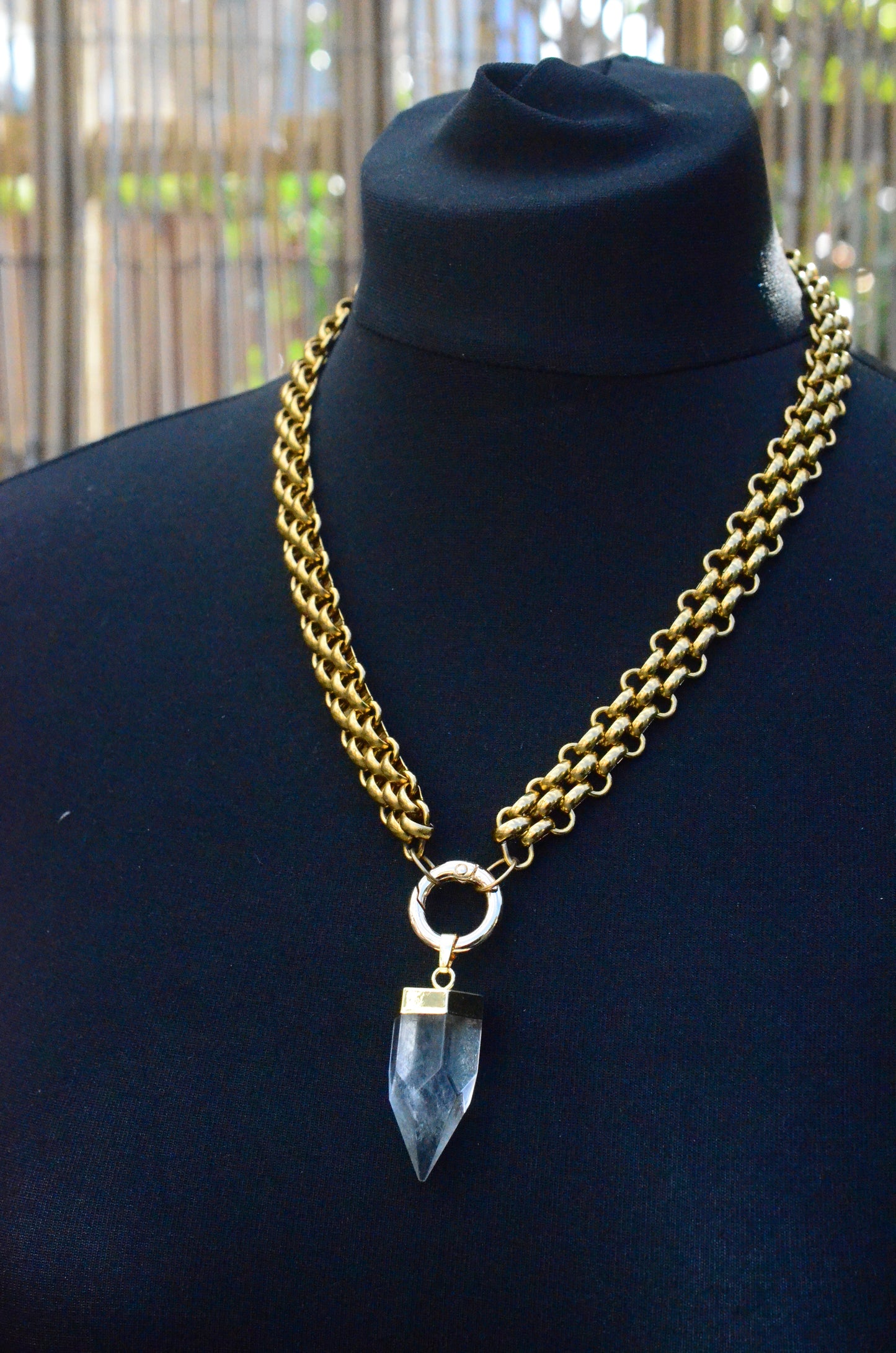 Clear Quartz Stainless Steel Necklace - Gold coloured