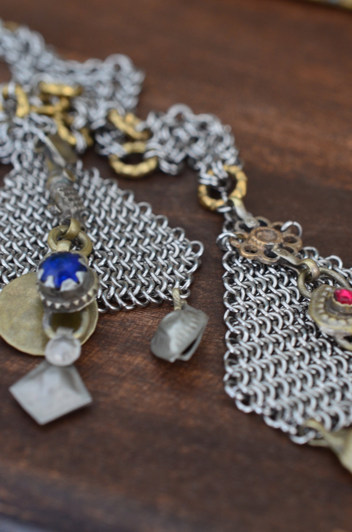Boho Statement Necklace – Handmade Chainmaille & Vintage Kuchi Ornamental Necklace
