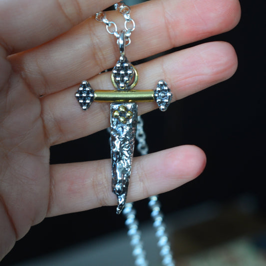 Reclaimed Silver Dagger Necklace - Sterling Silver & Brass