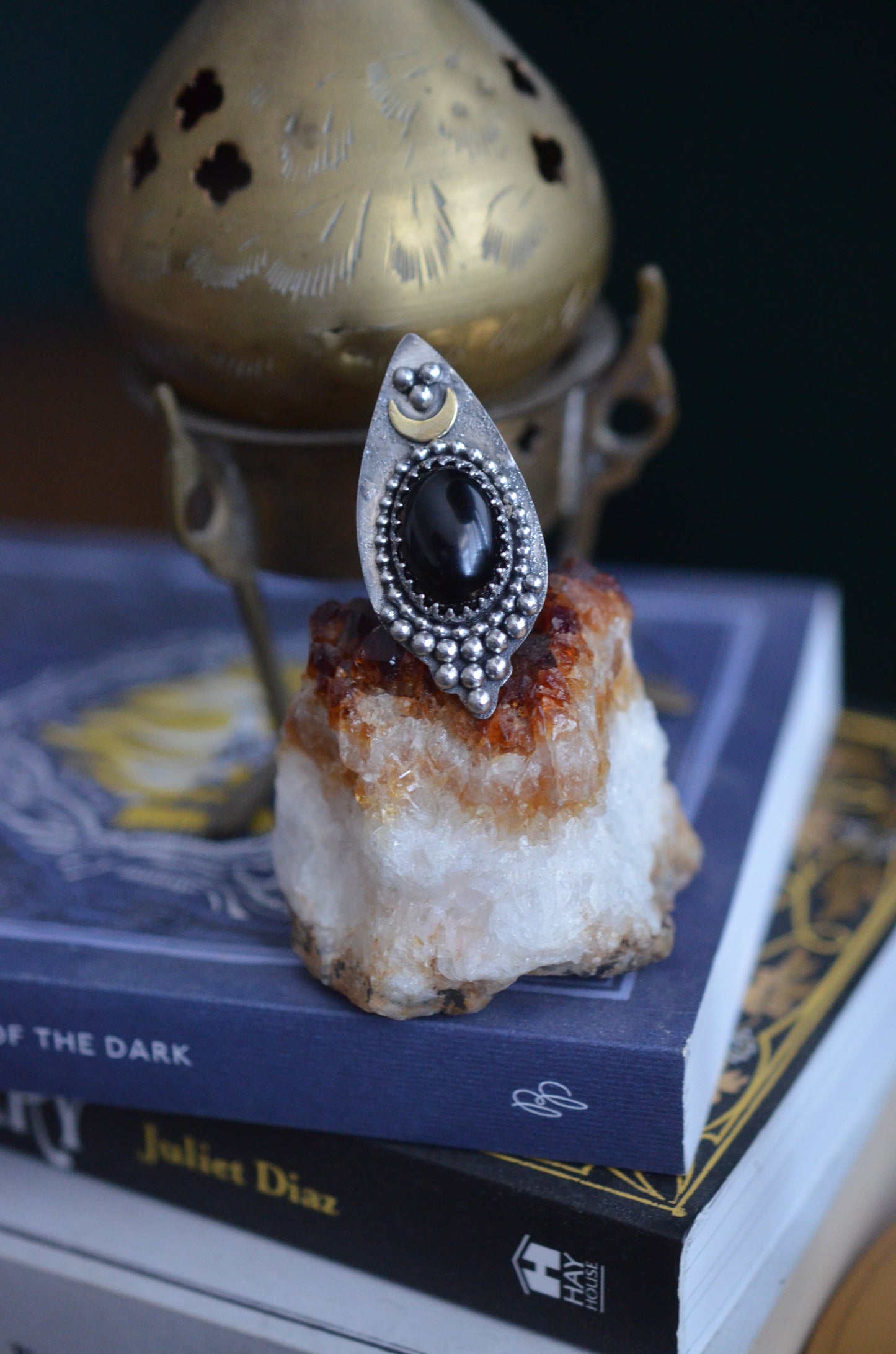 Dark Moon Onyx & Sterling Silver  Celestial Ring