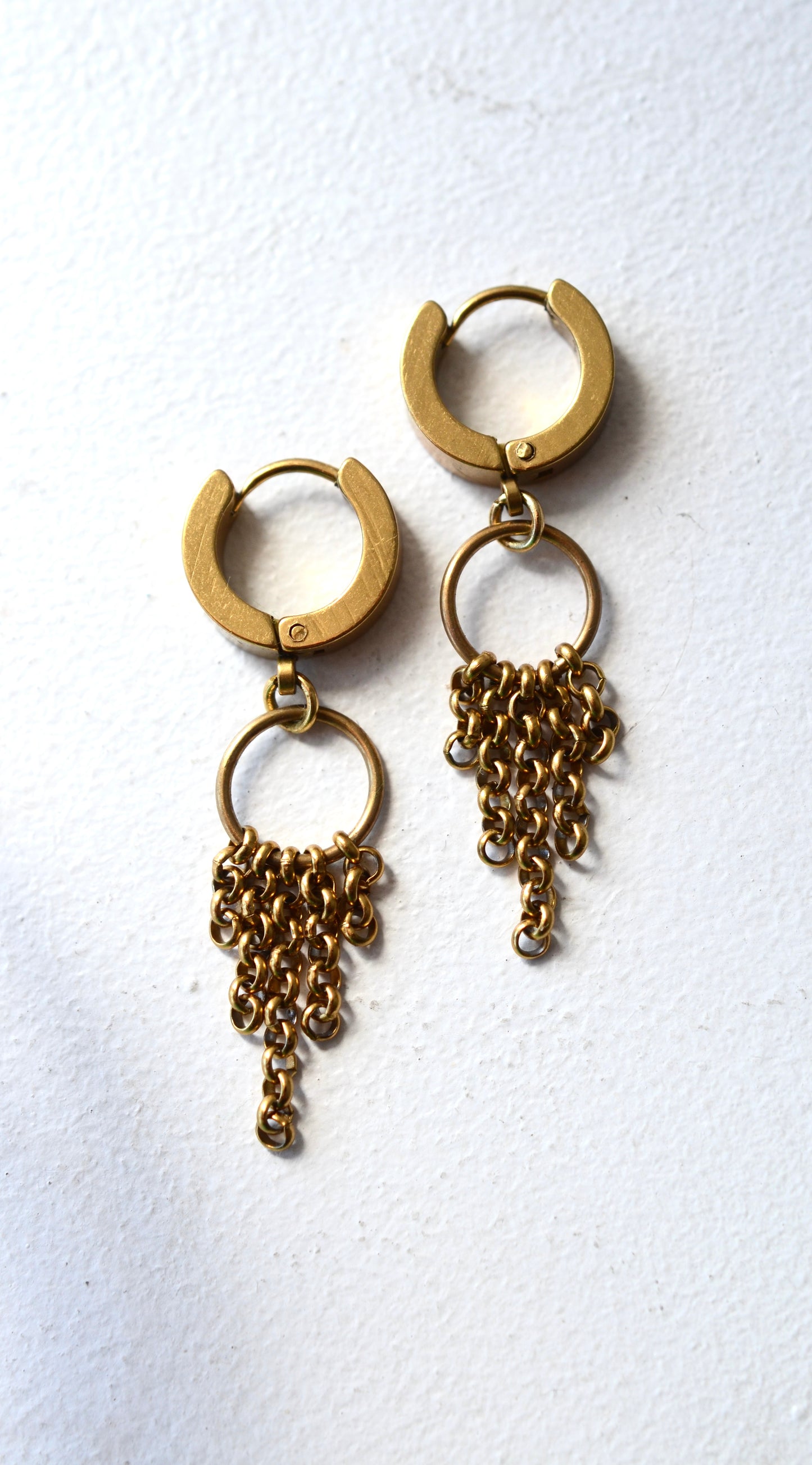 Gold Stainless Steel Fringe Huggie Earrings