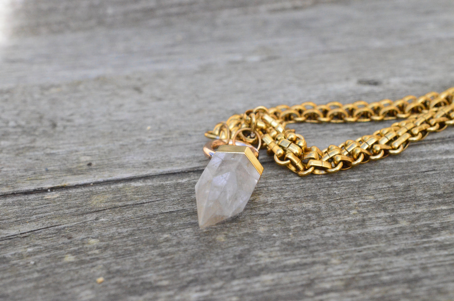 Clear Quartz Stainless Steel Necklace - Gold coloured