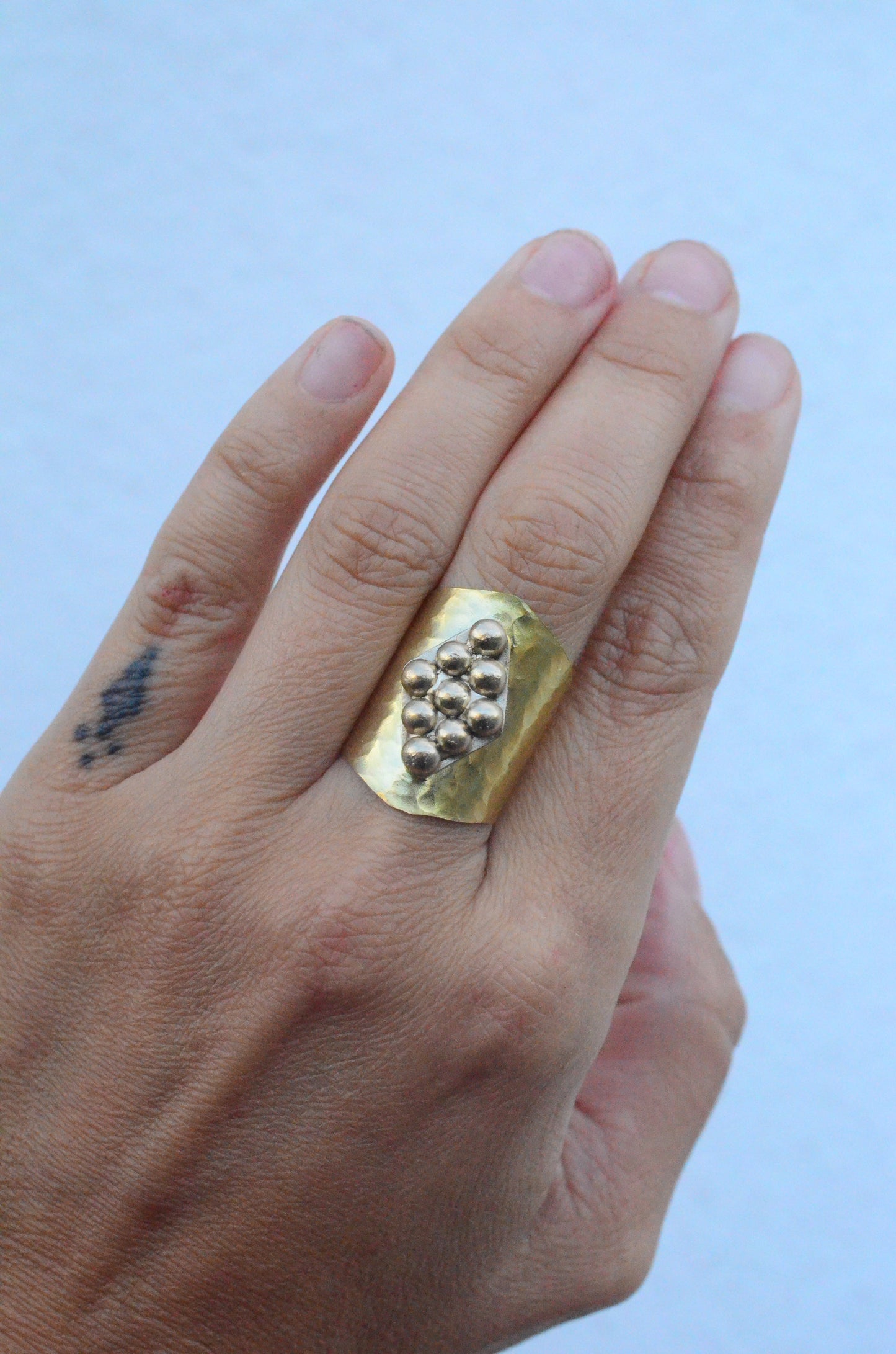 Ornate Brass Shield Ring