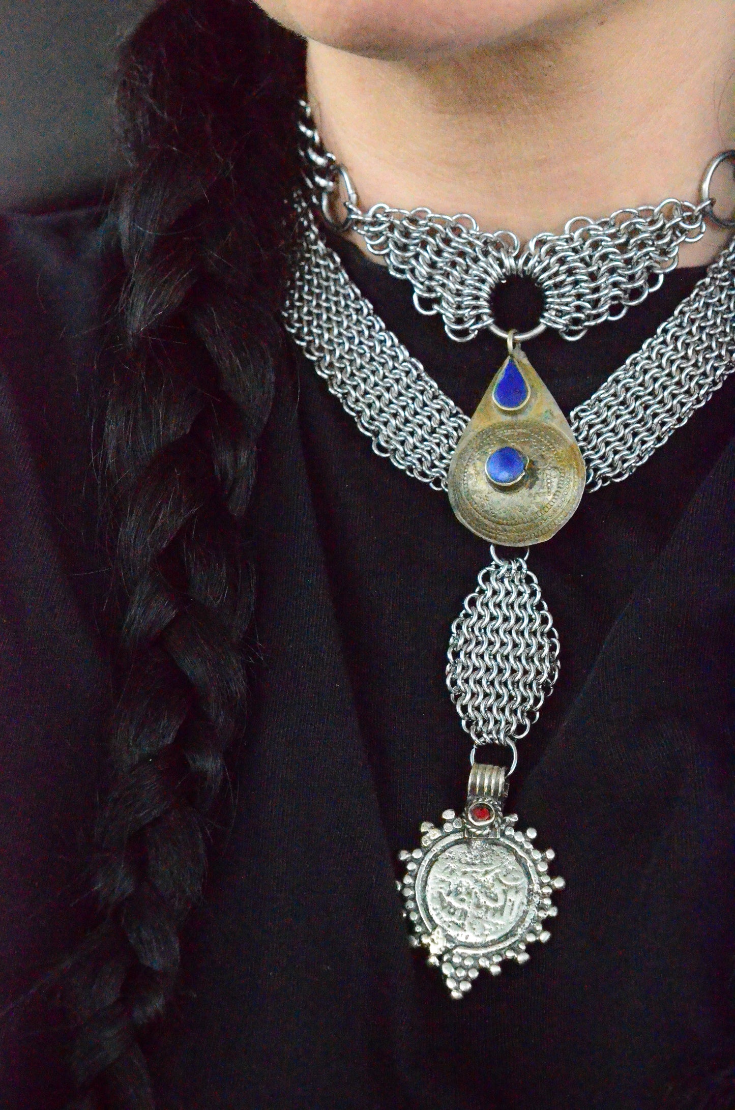 Vintage Kuchi Coin & Chainmaille Necklace