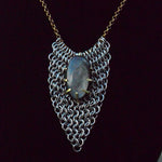 Silver Sheen Obsidian Chainmaille Necklace – Stainless Steel & Brass with Adjustable Chain
