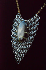 Silver Sheen Obsidian Chainmaille Necklace – Stainless Steel & Brass with Adjustable Chain
