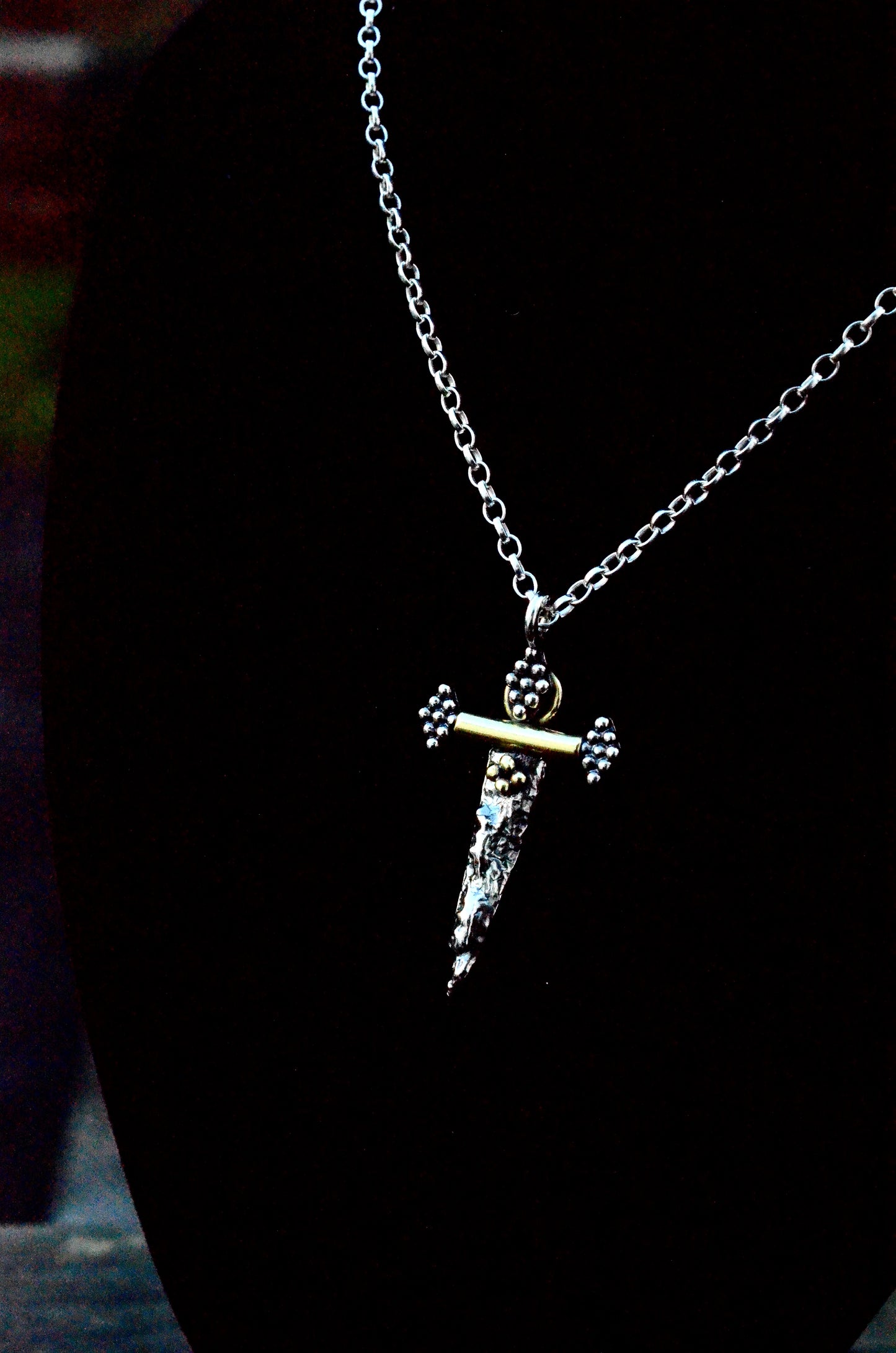 Reclaimed Silver Dagger Necklace - Sterling Silver & Brass