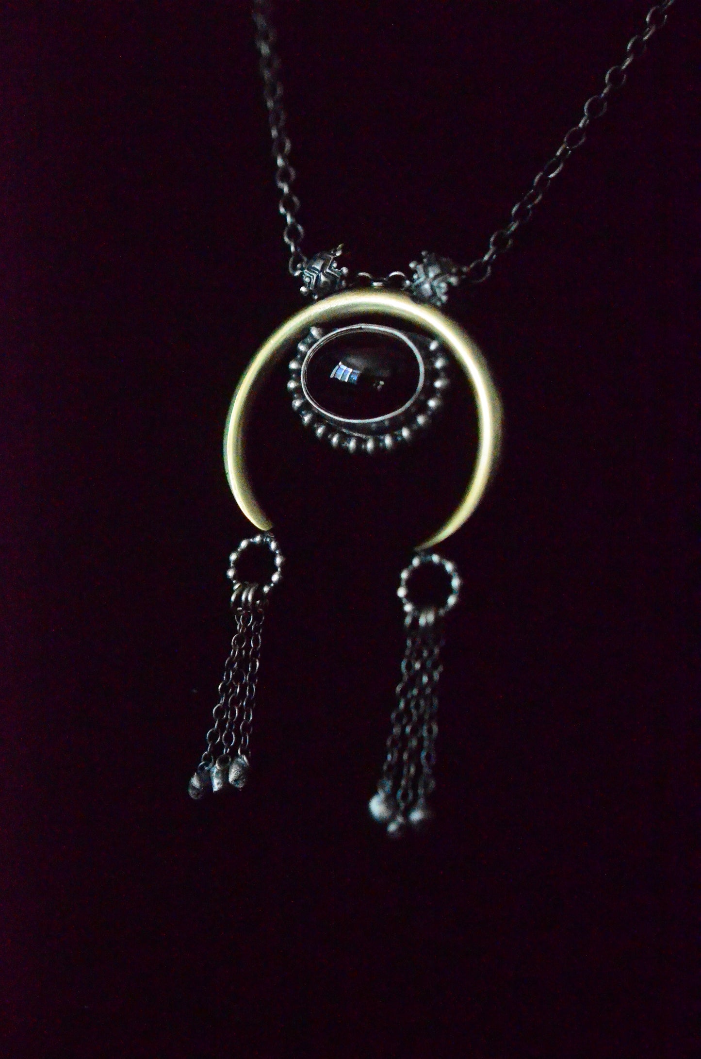 Tribal Onyx Crescent - Brass & Sterling silver