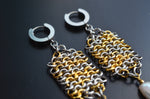 Stainless steel & Baroque Pearl Chainmail Earrings