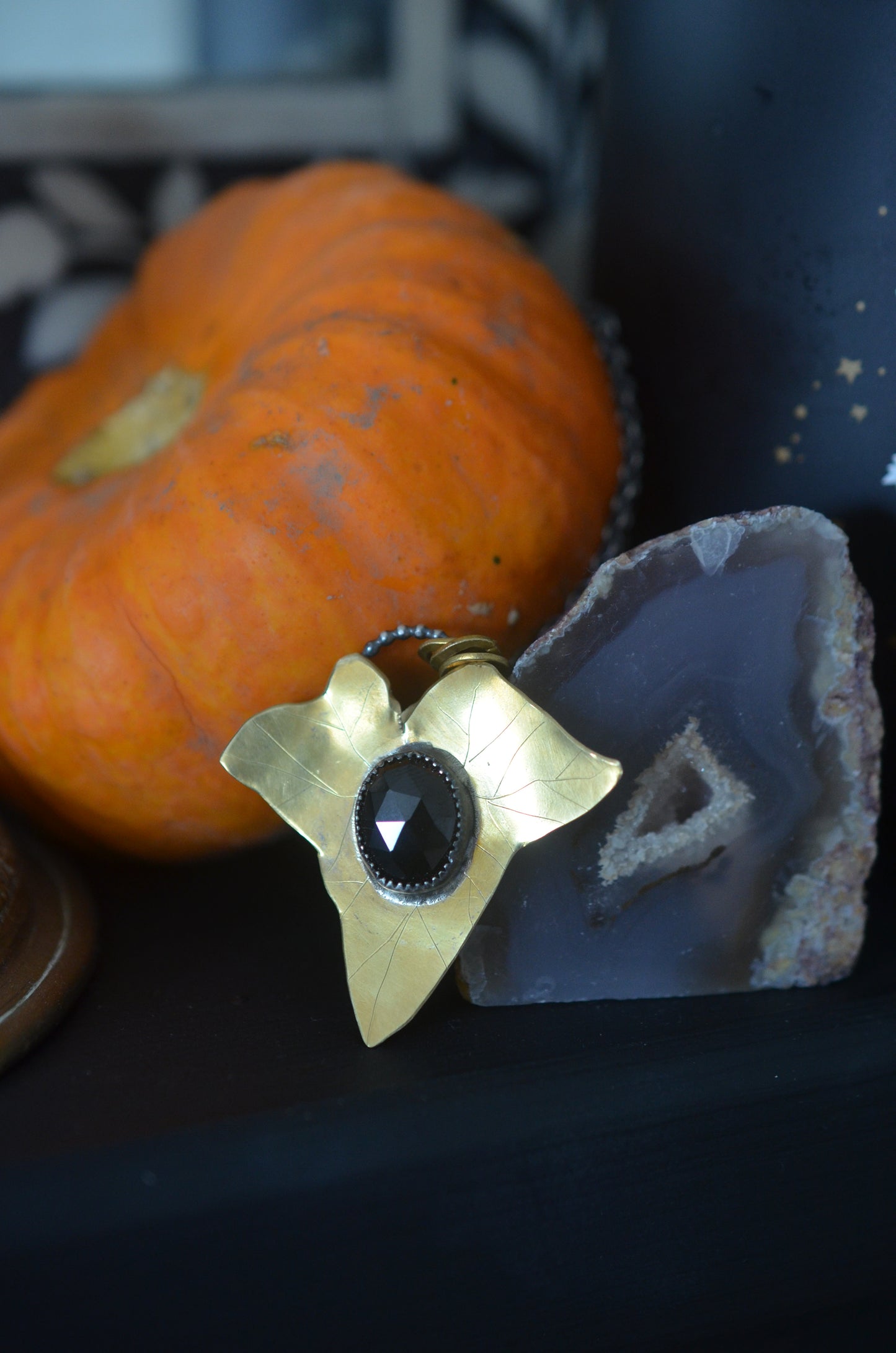 Brass & Onyx Ivy Leaf Necklace