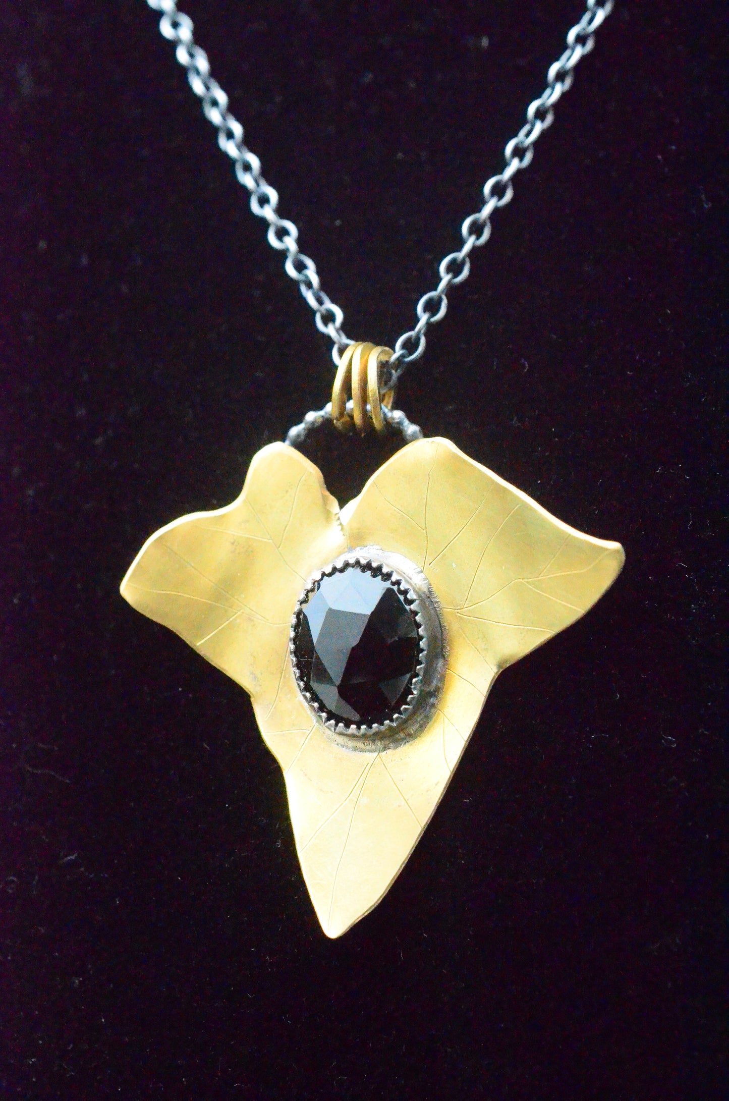 Brass & Onyx Ivy Leaf Necklace