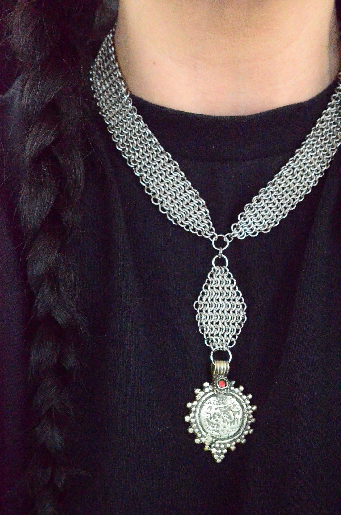 Vintage Kuchi Coin & Chainmaille Necklace