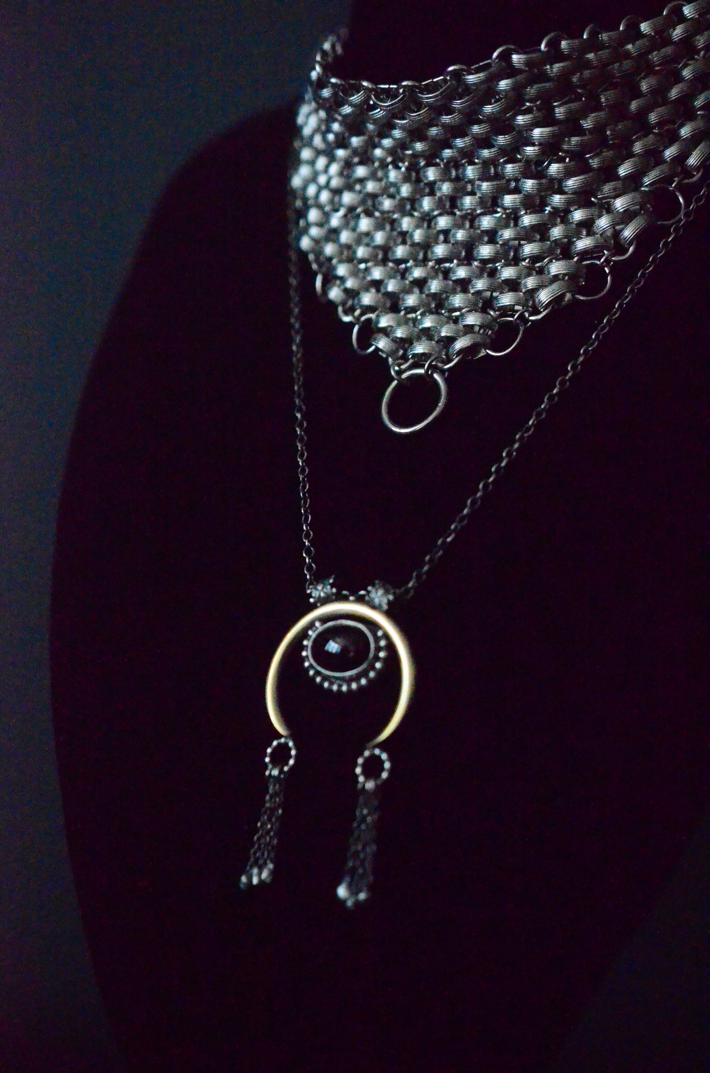Tribal Onyx Crescent - Brass & Sterling silver