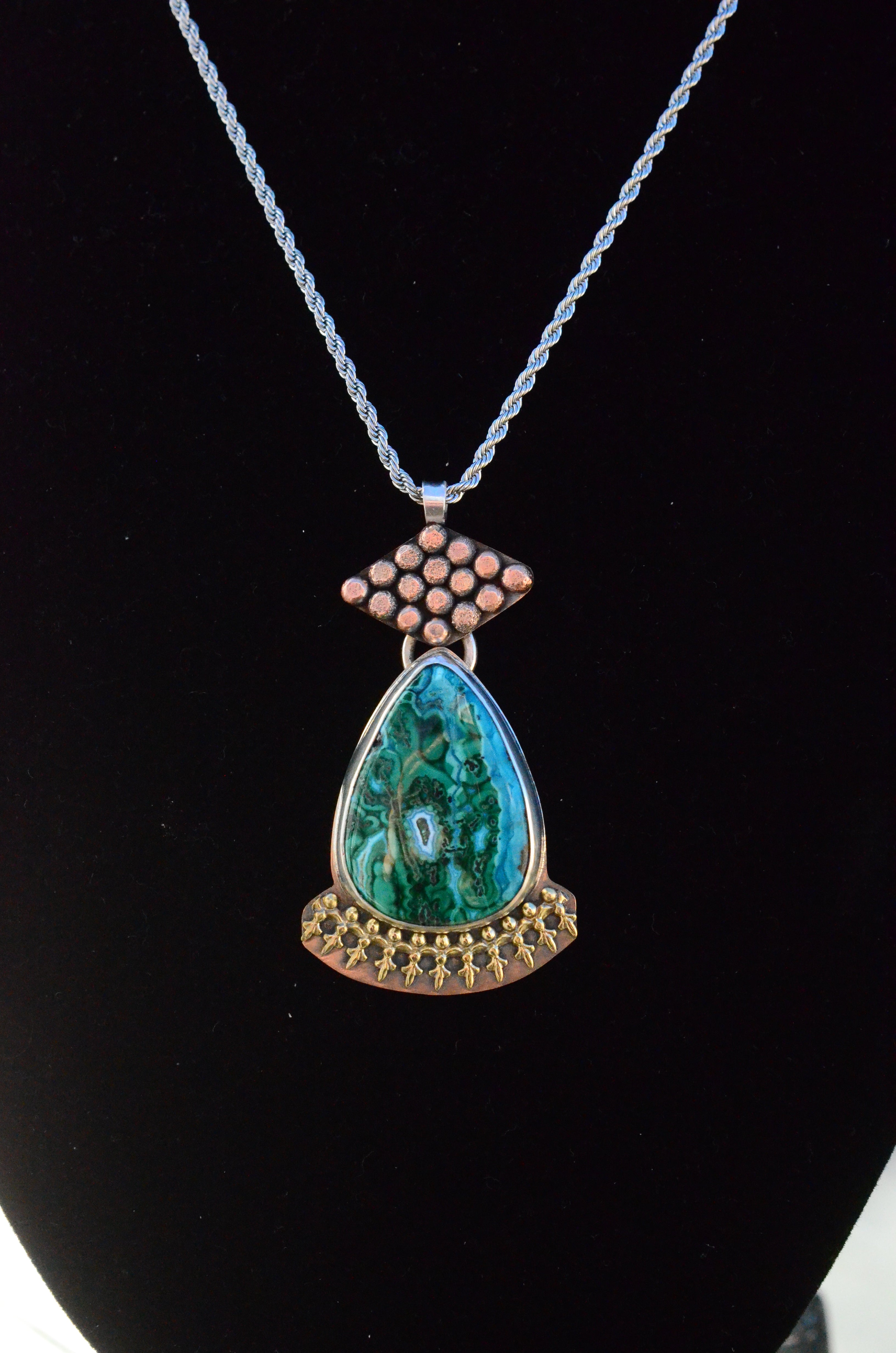 Azurite Malachite Necklace – Handmade Sterling Silver, Bronze