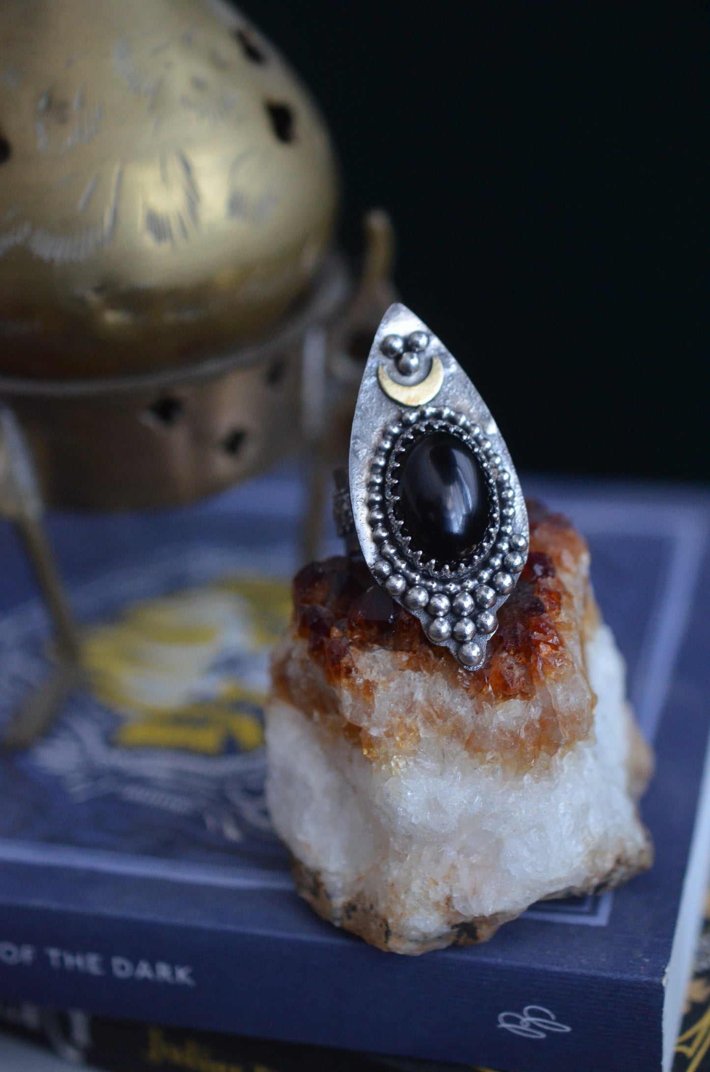 Dark Moon Onyx & Sterling Silver  Celestial Ring