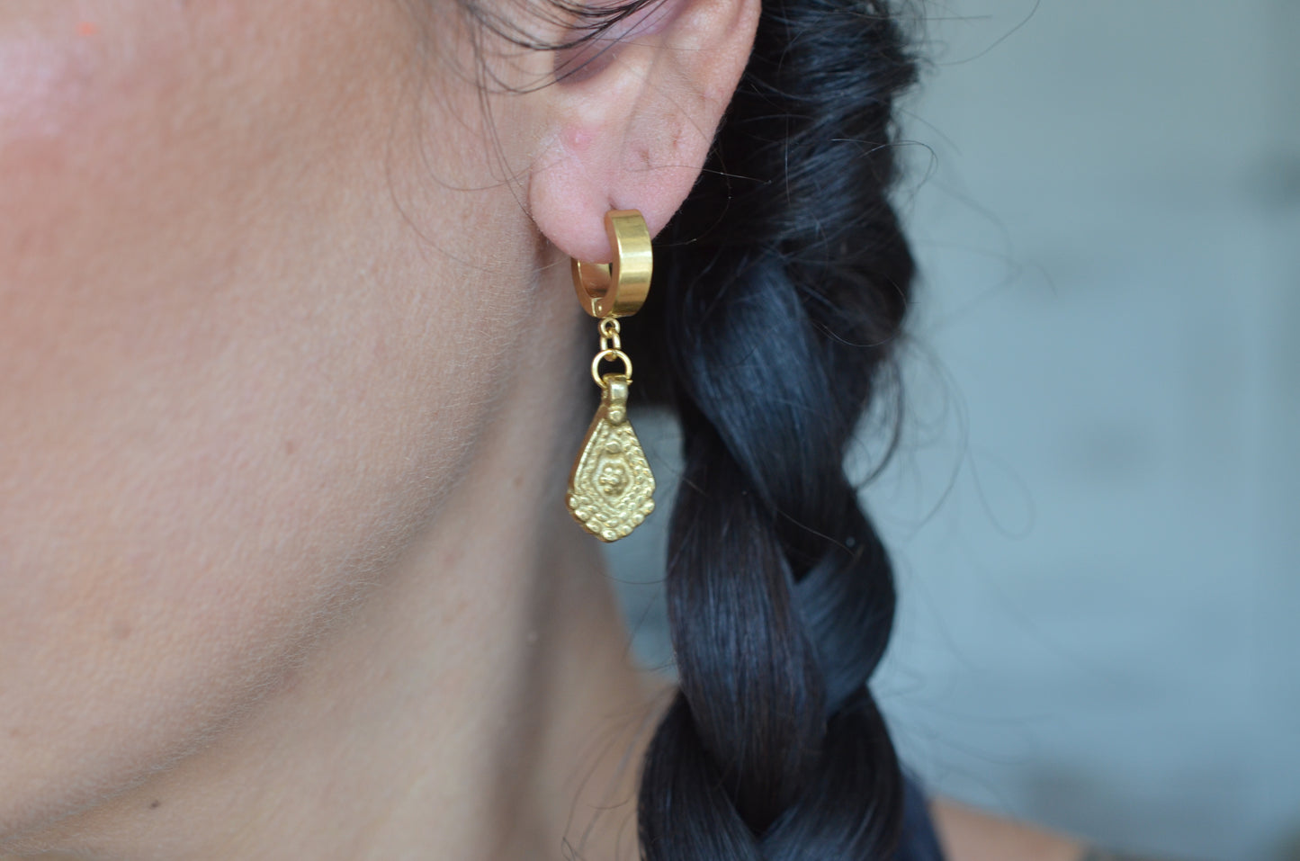 Stainless Steel and Brass Ornate Charm Earrings
