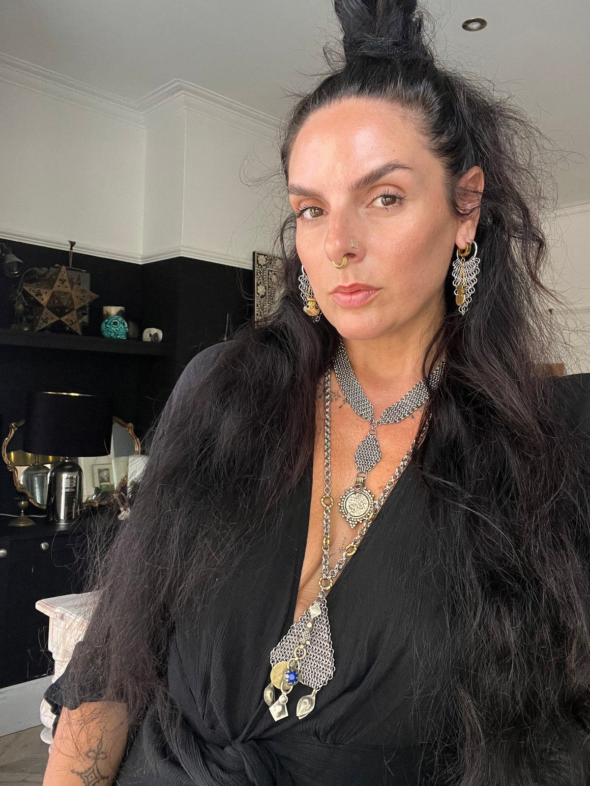 Boho Statement Necklace – Handmade Chainmaille & Vintage Kuchi Ornamental Necklace