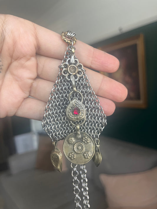Handmade Chainmaille & Vintage Kuchi Necklace