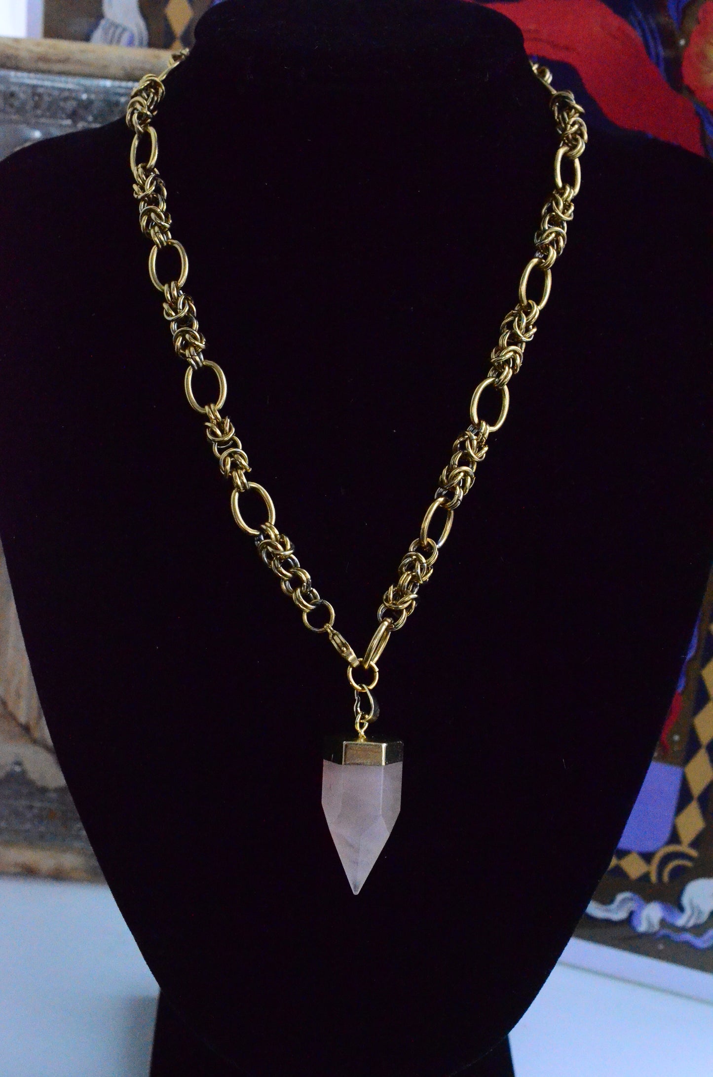 Rose Quartz Convertible Byzantine Lariat Necklace