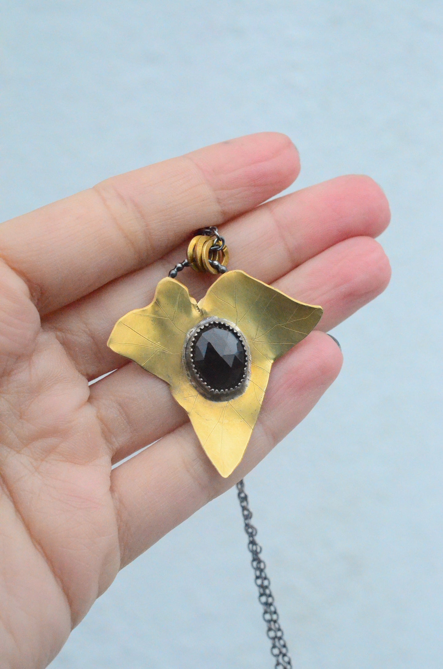 Brass & Onyx Ivy Leaf Necklace