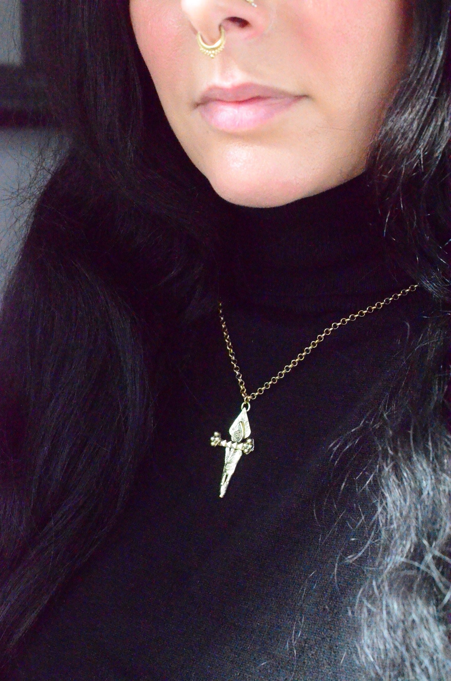 Brass Dagger Talisman Pendant Necklace
