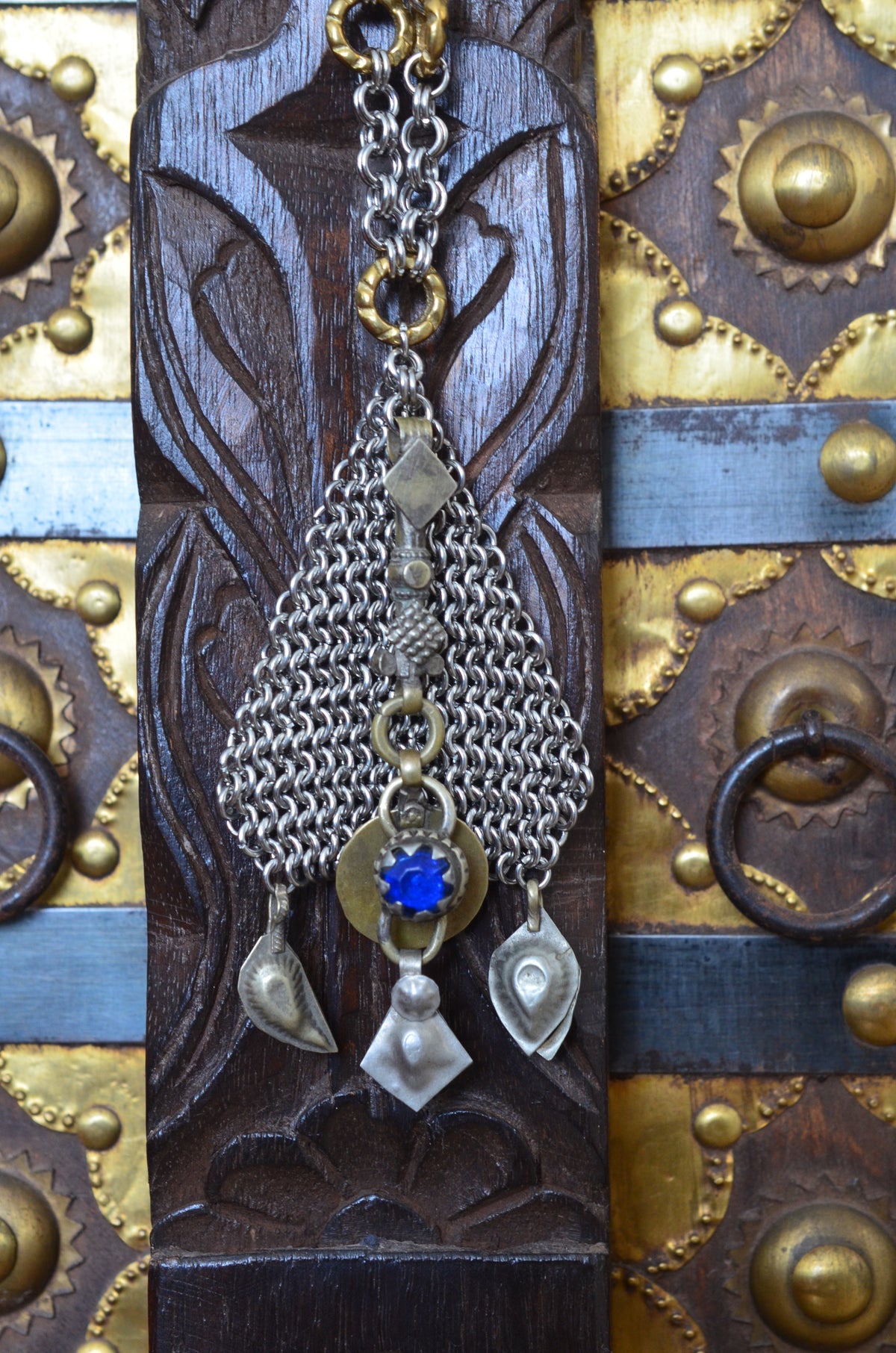 Boho Statement Necklace – Handmade Chainmaille & Vintage Kuchi Ornamental Necklace