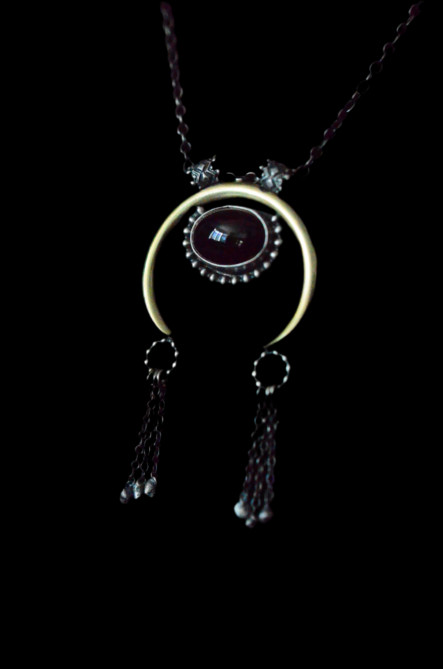 Tribal Onyx Crescent - Brass & Sterling silver