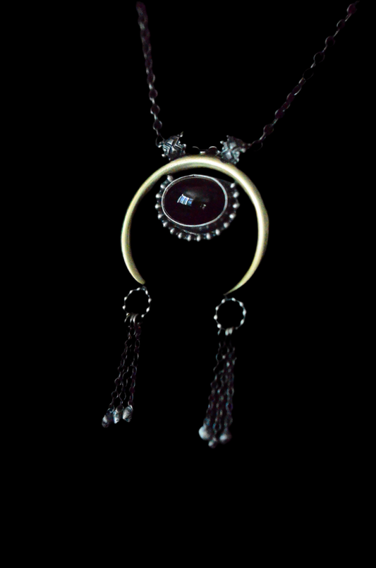 Tribal Onyx Crescent - Brass & Sterling silver