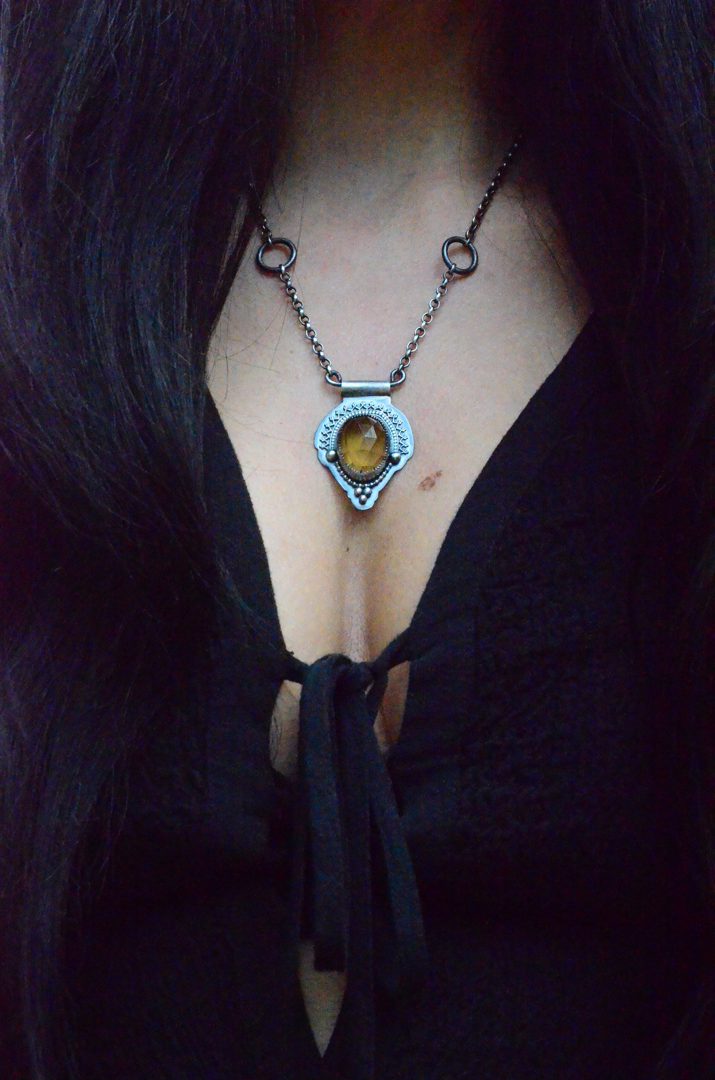 Beer Quartz & sterling silver Berber inspired necklace