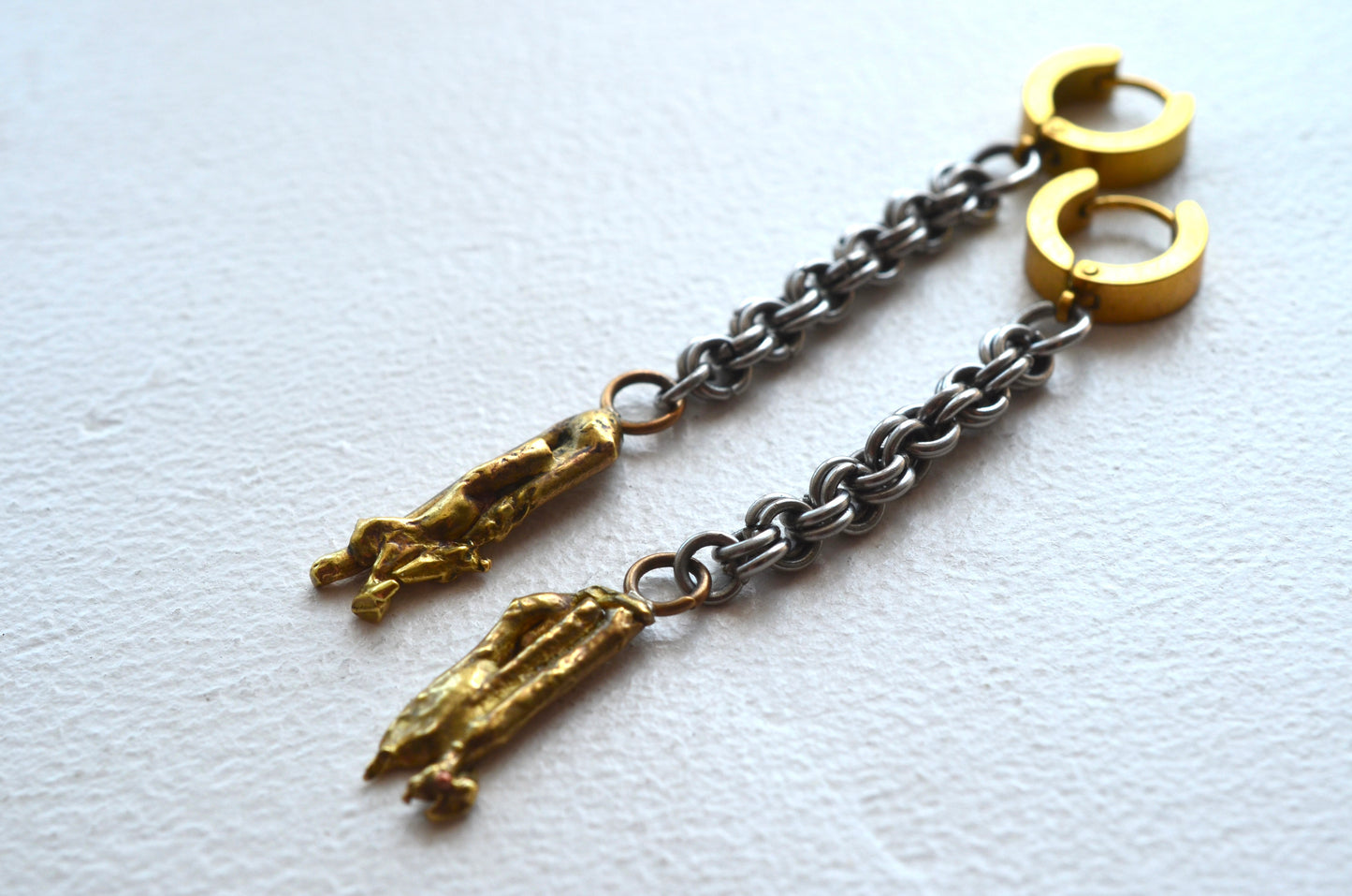 Stainless Steel and Brass Drop Molten Earrings