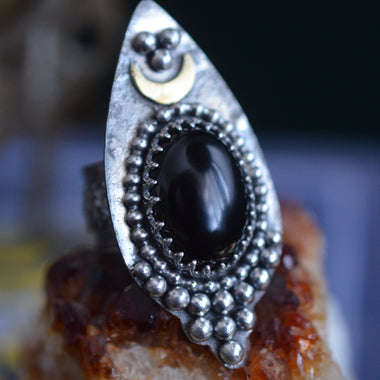 Dark Moon Onyx & Sterling Silver  Celestial Ring